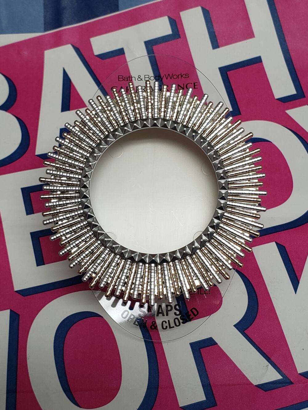 BBW Sunburst Gold & Silver Visor Clip Car Fragrance Holder Beautiful Scent Decor
